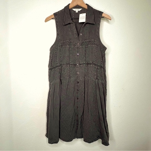 Lucky Brand Collared Tiered Dress in Raven/ brown-gray, size S NWT - Picture 3 of 12